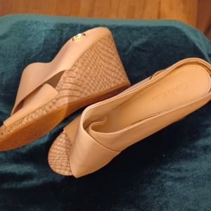 Beige taupe crisscross Calvin Klein wedge